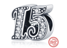 Charm Sterling silver 925 15 anniversary, bead on bracelet