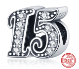 Charm Sterling silver 925 15 anniversary, bead on bracelet