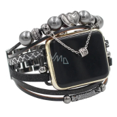 Apple Watch Strap Handmade Black + Beads + Heart, size 38/40/41 mm