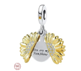 Charm Sterling silver 925 Blossoming sunflower gold plated with inscription - You are my sunshine, openable bracelet pendant love