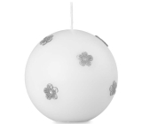 Emocio Candle matt white with grey flowers ball 70 mm
