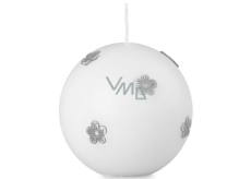 Emocio Candle matt white with grey flowers ball 70 mm