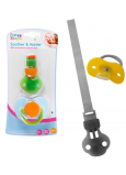 First Steps Bpa Free Soother with orthodontic silicone teat and fastening strip green-orange 2 pieces