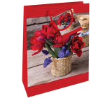 Nekupto Paper gift bag 32,5 x 26 x 13 cm Tulips in a basket