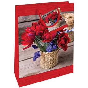 Nekupto Paper gift bag 32,5 x 26 x 13 cm Tulips in a basket