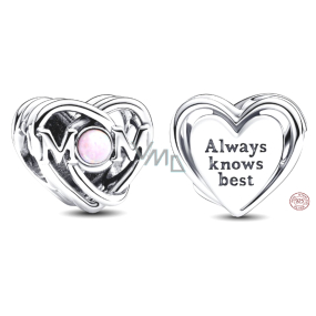 Charm Sterling silver 925 Openwork charm for mom and heart, bead on bracelet family