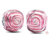 Charm Sterling silver 925 Pink rose in bloom, bead on bracelet nature