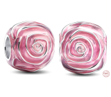 Charm Sterling silver 925 Pink rose in bloom, bead on love bracelet