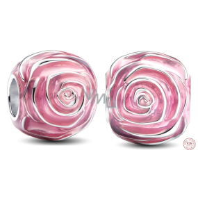 Charm Sterling silver 925 Pink rose in bloom, bead on love bracelet