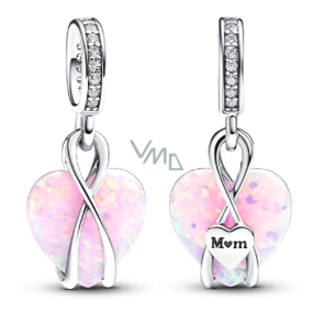 Charm Sterling silver 925 Opalising heart pendant for mom, love bracelet pendant