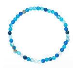 Agate blue banded bracelet elastic natural stone, ball 4 mm / 19 cm