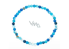 Agate blue banded bracelet elastic natural stone, ball 4 mm / 19 cm