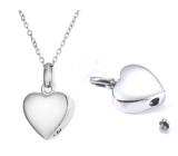 Commemorative urn pendant, Heart shiny, waterproof, Stainless steel 19 x 29 mm + chain 50 cm