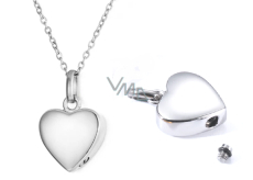 Commemorative urn pendant, Heart shiny, waterproof, Stainless steel 19 x 29 mm + chain 50 cm