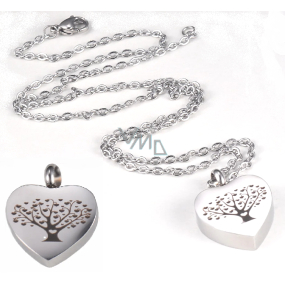 Commemorative urn pendant, Heart, tree of life waterproof, stainless steel 20 x 26 mm