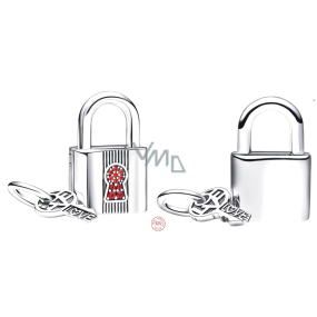 Charm Sterling silver 925 Padlock and key 2in1 red, bracelet charm symbol