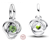 Charm Sterling silver 925 Green light circle of eternity August, pendant on bracelet symbol