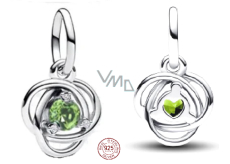 Charm Sterling silver 925 Green light circle of eternity August, pendant on bracelet symbol