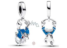 Charm Sterling silver 925 Disney Donald Duck with blue enamel, movie bracelet pendant