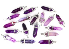 Amethyst Agate Hexagonal Pendulum Pendant Natural Stone 41 x 13 mm, Hand-Carved, Provides Courage and Strength, 1 Piece