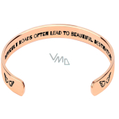 Stainless steel bracelet gold-plated with engraving Heavy roads..., open cuff, 2.5 mm