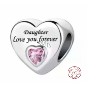 Charm Sterling Silver 925 Daughter Loves You Forever Heart, Bead for Family Bracelet