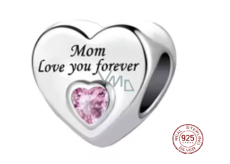 Charm Sterling Silver 925 Mom Always Loves You Heart, Bead for Family Bracelet