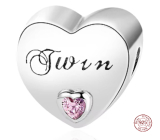Charm Sterling Silver 925 Twin Hearts, Bead for Family Bracelet