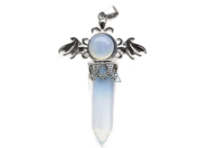 Opalite cross made of alloy and natural stone 5.3 x 3.7 x 12 mm, stone of wishes and hope