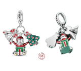 Charm Sterling Silver 925 Christmas 3-in-1 Bells, Santa, Tree, Pendant for Bracelet Christmas