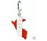 Charm Sterling Silver 925 Peru Flag - Swinging Map, Travel Bracelet Pendant