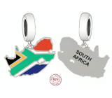 Charm Sterling Silver 925 South Africa Flag - Swinging Map, Travel Bracelet Pendant