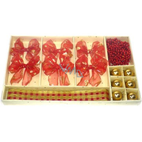 Christmas set of 6 bows, 6 flasks, ribbon, chain red decor 1 piece