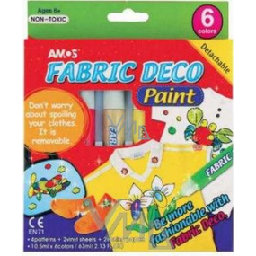 Amos Fabric Deco Paint for textiles, iron-on stencils, foil 6 pieces 10.5 ml