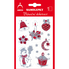 Arch Holographic decorative Christmas stickers with glitters 706-SG red-silver 8,5 x 12,5 cm