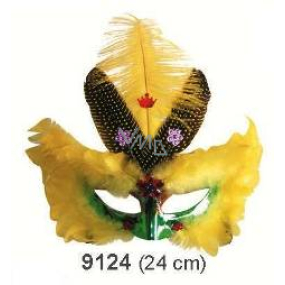 Green ball mask with yellow feathers 30 cm suitable for adults