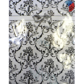 Nekupto Gift paper bag 32.5 x 26 x 14 cm Black and white with ribbon 1 piece 47502