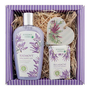 Bohemia Gifts Lavender Creamy Shower Gel 250 ml + Soap 100 g + Wooden Heart Various Designs, Cosmetic Set