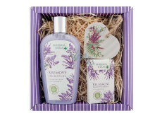 Bohemia Gifts Lavender cream shower gel 250 ml + soap 100 g + wooden heart various motifs, cosmetic set