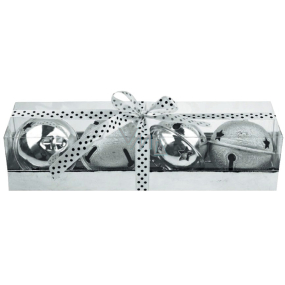 Silver bells in a gift box with a ribbon 4 cm, 5 pieces