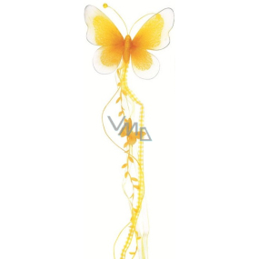 Butterfly with nylon wings and feathers yellow 73 x 17 cm