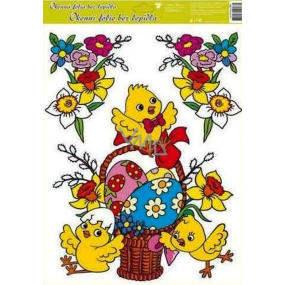 Window foil without glue Easter chicks with a basket 42 x 30 cm