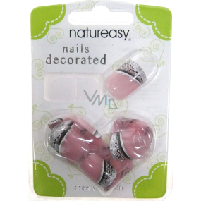 Diva & Nice Natureasy Nails Decorated sticky nails pink with black-silver application 24 pieces