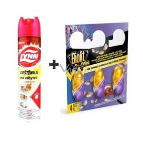 Lynns Beeswax furniture polish spray 300 ml + Biolit Plus M gel with lavender scent hooks against moths and mites 3 pieces