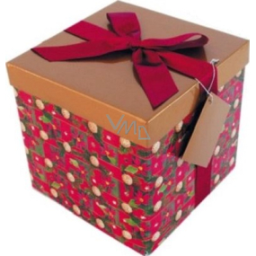 Angel Folding gift box with red Christmas ribbon with burgundy ribbon 1372 M 15 x 15 x 15 cm 1 piece