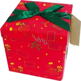 Angel Folding gift box with red Christmas ribbon with green bow 15 x 15 x 15 cm 1 piece