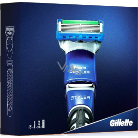Gillette Fusion ProGlide Power Styler 3in1 razor + 3-piece trimmings + Fusion moisturizing shaving gel 200 ml, cosmetic set for men