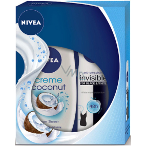 Nivea Coconut Sensation Cream Shower Gel 250 ml + Invisible Black & White Pure antiperspirant deodorant spray 150 ml, for women cosmetic set