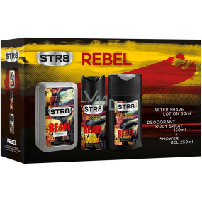 Str8 Rebel aftershave 50 ml + deodorant spray for men 150 ml + shower gel 250 ml, cosmetic set