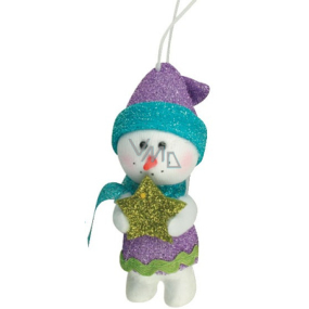 Snowman of colorful color with a gold star for hanging 9 cm